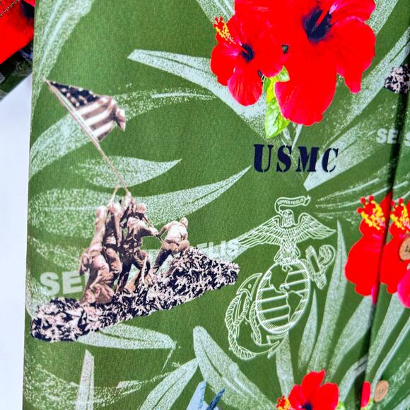 AE SPORT Marines Semper FI Hawaiian Shirt Green Red Men’s Medium NEW - Picture 8 of 12